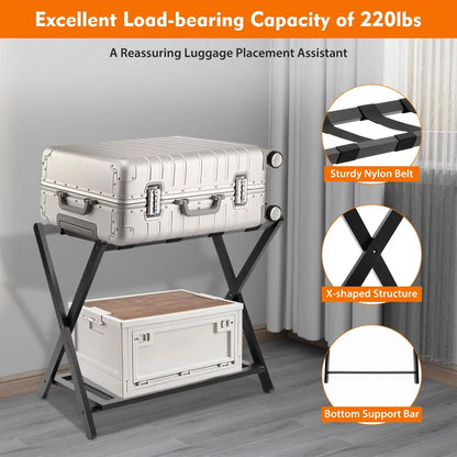 Foldable Bamboo Luggage Rack Hotel Room Portable Suitcase Holder Travel Rack