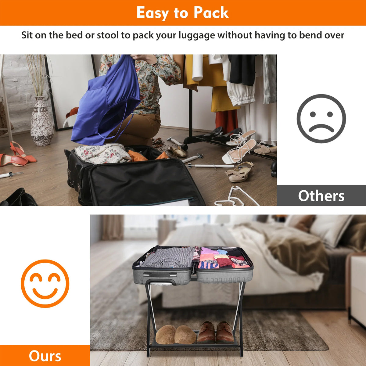 Foldable Bamboo Luggage Rack Hotel Room Portable Suitcase Holder Travel Rack