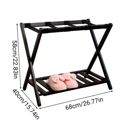 Foldable Bamboo Luggage Rack Hotel Room Portable Suitcase Holder Travel Rack