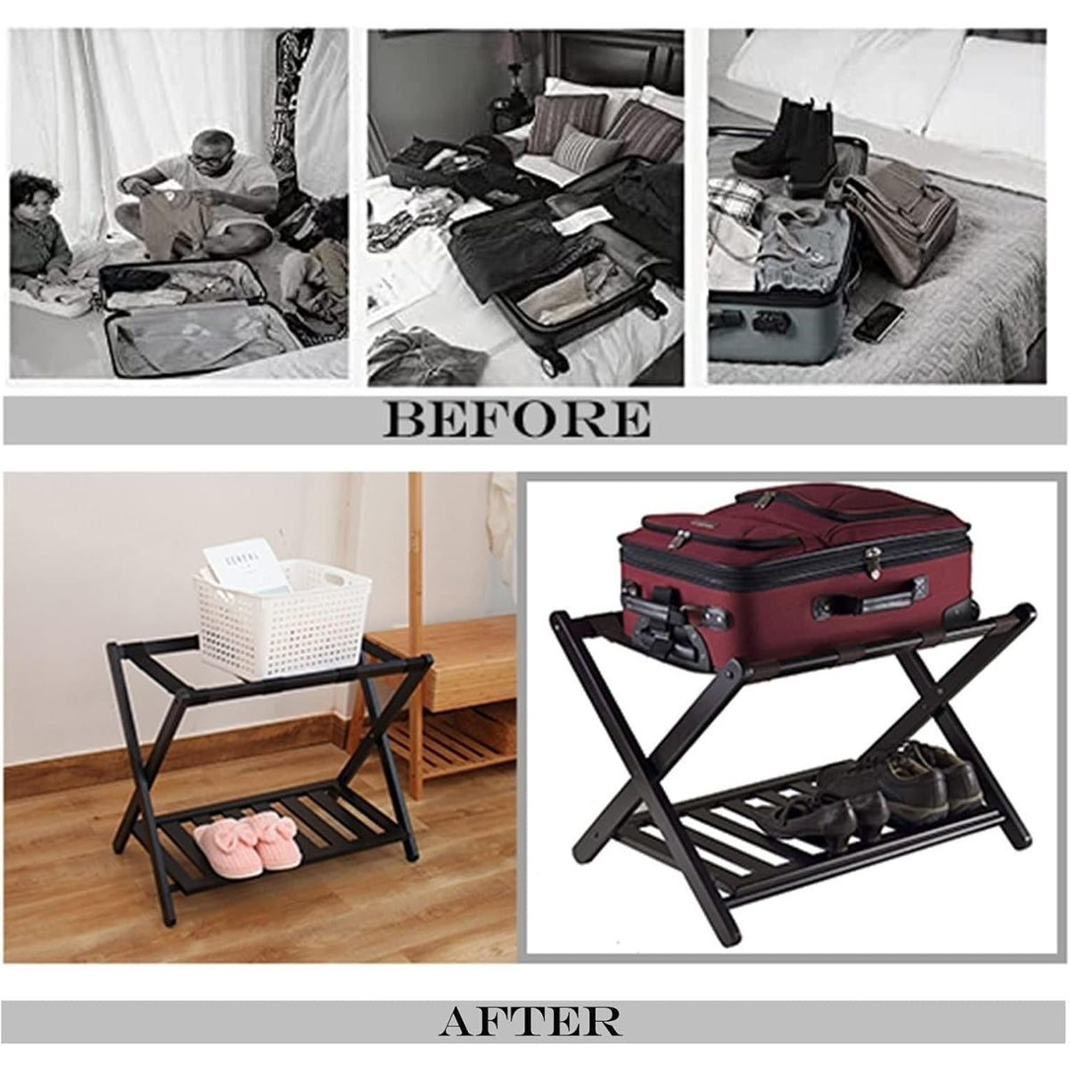 Foldable Bamboo Luggage Rack Hotel Room Portable Suitcase Holder Travel Rack