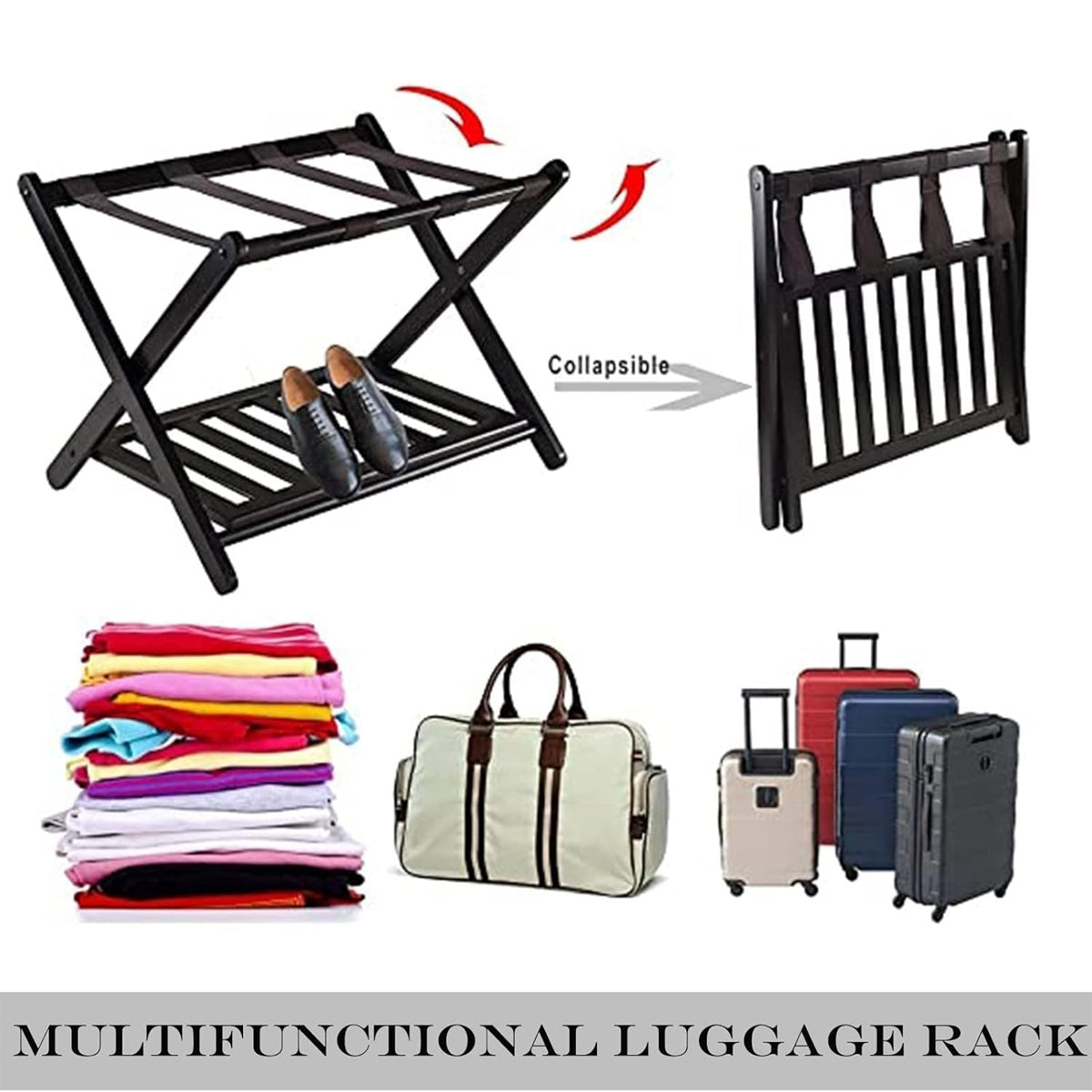 Foldable Bamboo Luggage Rack Hotel Room Portable Suitcase Holder Travel Rack