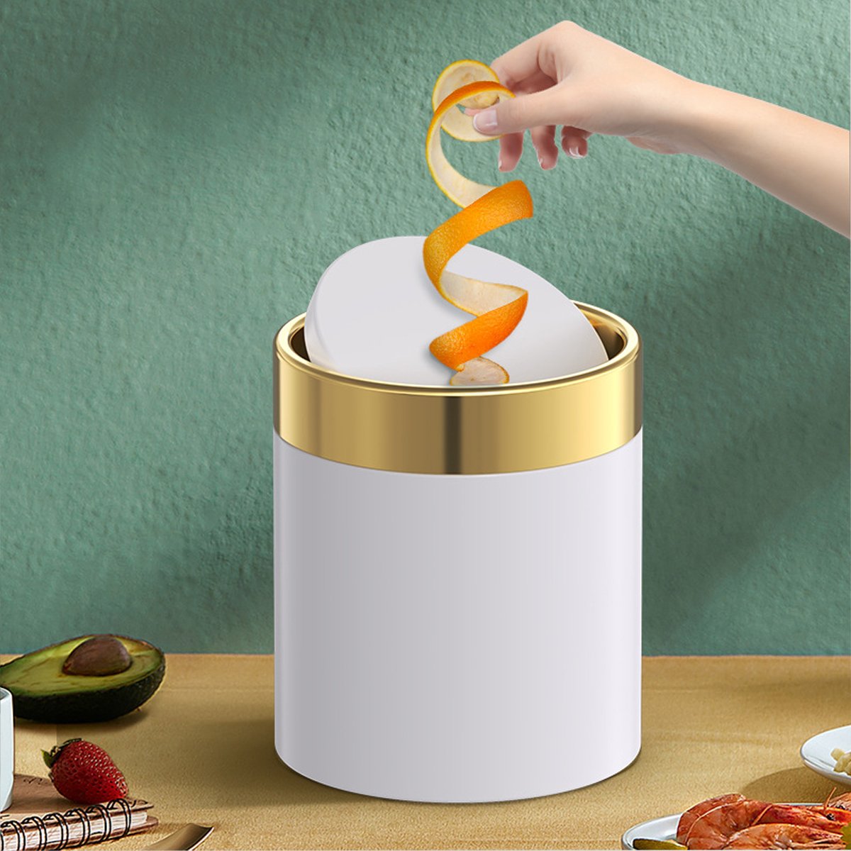 Mini Round Desktop Trash Can for Guest Room