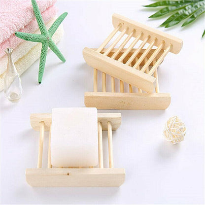 Natural Wooden Soap Dish with Drain for Bathroom