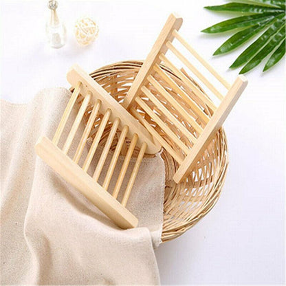 Natural Wooden Soap Dish with Drain for Bathroom