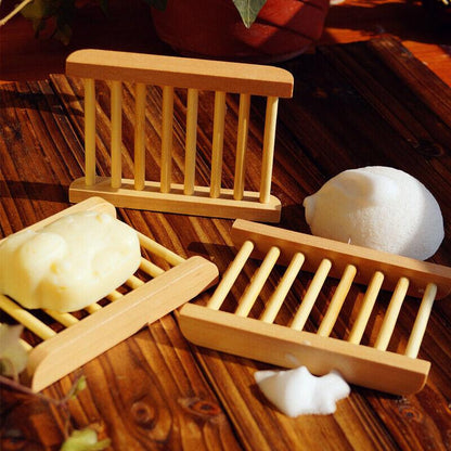Natural Wooden Soap Dish with Drain for Bathroom