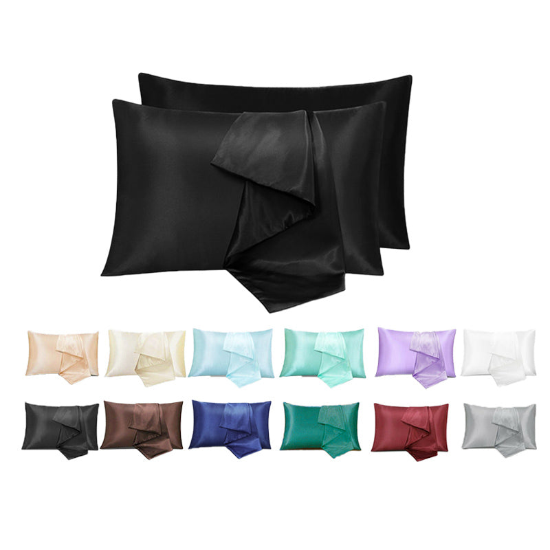 2 Pack Satin Pillowcases Solid Colour Polyester 51 x 76cm
