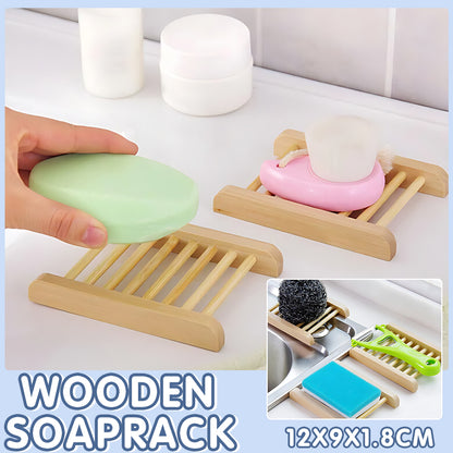Natural Wooden Soap Dish with Drain for Bathroom