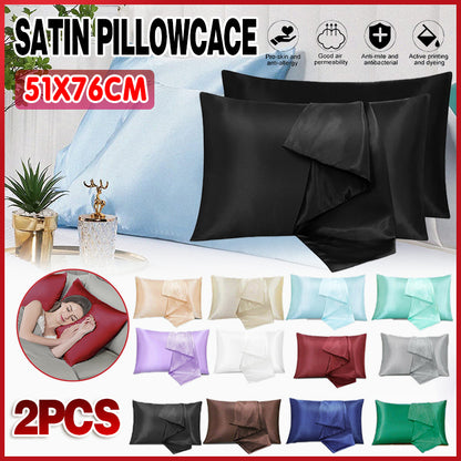 2 Pack Satin Pillowcases Solid Colour Polyester 51 x 76cm